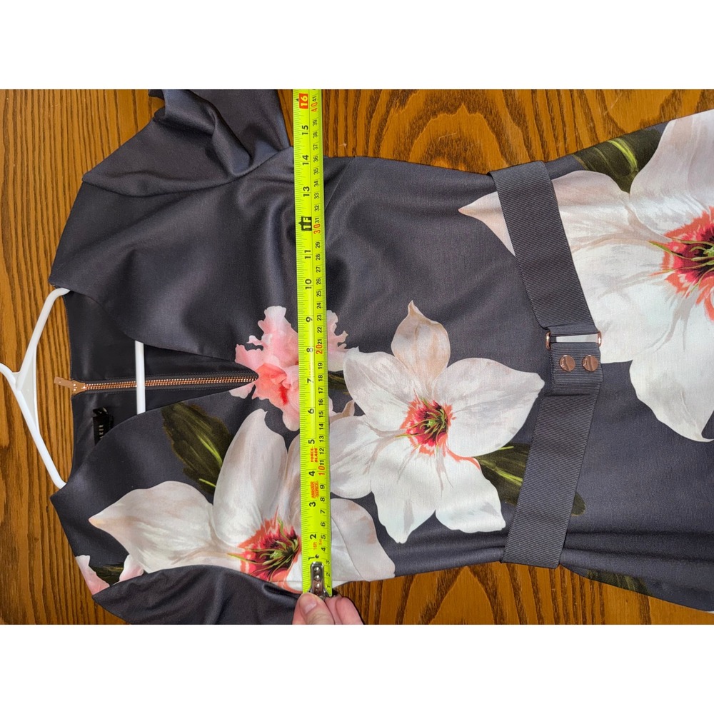 Ted Baker London Bisslee Floral Sheath Dress Gray Rose Gold Zip Size 1 US 4 - Picture 6 of 9